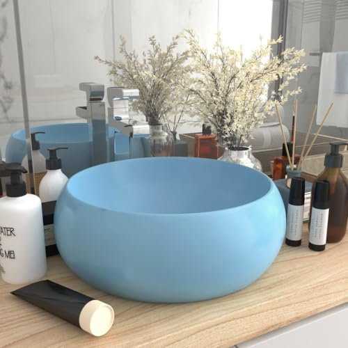 Plomberie, robinetterie, lavabo, lavabos de salle de bain,lavabo de luxe rond mat bleu clair 40x15 cm céramique