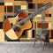 Papier Peint Panoramique Guitare Musicale Peinte Murale, Thème Musical Guitare Carré Intissé Murale, 350 x 256 cm (L x H) Photo Murale pour Salon Chambre d'enfants Restaurant Décoration Murale