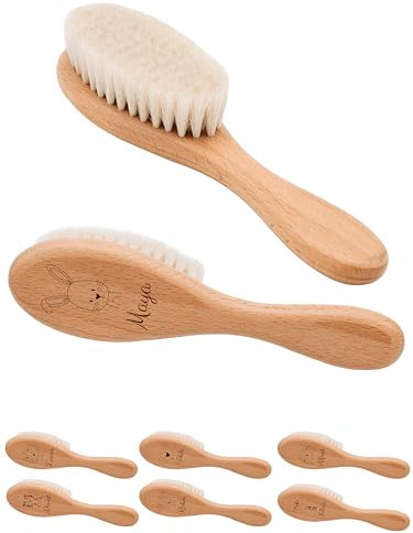 wunderwunsch® - Babyhaarbürste, Haarbürste Baby, Baby Kamm, Haarbürste personalisiert, Kinder Haarbürste, Babygeschenk Mädchen, Bürste Tiermotiv (Hase)