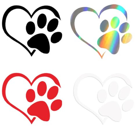 Adesivo per Auto, Set di 4 cromati con impronta di zampa di cane, a forma di cuore di pesca, per auto, a Forma di Zampa con Cuore, Resistente all’autolavaggio, per auto, moto, computer portatile