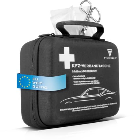STAHLWERK Kfz Verbandstasche nach aktueller DIN 13164 | Kfz Verbandskasten europaweit einsetzbar | Erste Hilfe Set Auto StVO-konform