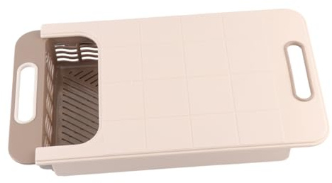 OFFSCH Tabla de Cortar de Cocina Multifunción de PP Beige Cesta de Drenaje y Diseño Extensible para Ahorro de Espacio en Cocina Color Aleatorio