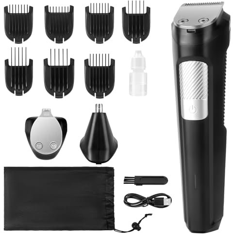 Adiwo All-In-One Bartpflege Bodygroomer Set, 9-in-1 Barttrimmer/Bartschneider, All-in-One-Trimmer, 120 Min. kabellose Laufzeit, mit 7 Aufsteckkämme, Ultrascharfer Klinge