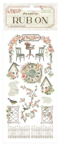 Stamperia - Rub-on for Scrapbooks, Albums, Card Making, and Bullet Journals, Easily Transfer Images onto Paper and Other Surfaces, Perfect for Crafts and Gifting (House of Roses, Writings and Roses)