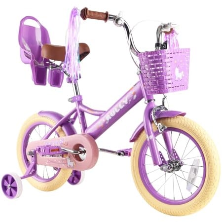 RULLY - Bicicleta Infantil de 16 Pulgadas para niñas de 4 a 6 años, con Ruedas estabilizadoras, Freno Delantero, Cesta, Cintas Decorativas