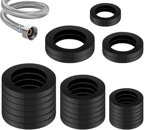 Rubber Hose Washer, 24pcs Plastic Flat O-ring Gasket, Tap Sealing Rings Hose Rubber Shower Hose Washers for Connecting, 1/2 Inch, 3/4 Inch, 30 mm (1.18 Inch) OD 20 mm (0.8 Inch) ID, Black