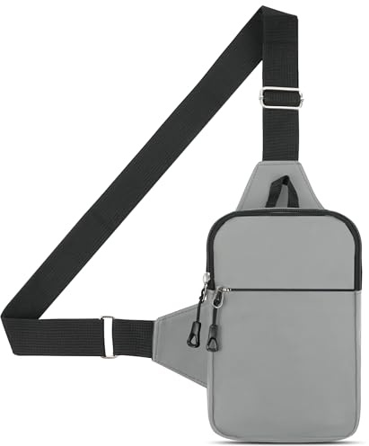 HOTUT Sling Chest Crossbody Bag,Wasserdicht Schultertasche für Herren und Damen,Klein Umhängetasche Leichte Sling Bag für Radfahren, Wandern und Kurztrips (Grau)