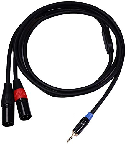 Harewtwy Hifi 3.5mm to 2 XLR Male Cable Silver-Plated Stereo 3.5 Aux to Xlr Cable, 3.5 Aux to 2Xlr, 1.8M