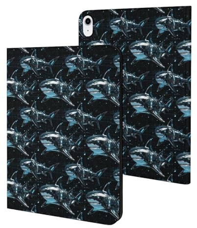Kompatibel mit iPad A16 Hülle 11 Zoll 2025, Slim Blue Shark Robot Print Tablet Cover Kompatibel mit iPad 10th Generation Hülle 10.9 Zoll 2022 mit Ständer Auto Wake/Sleep