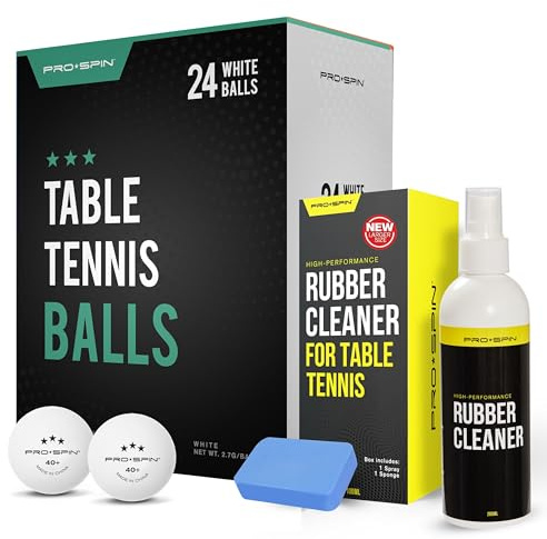 PRO-SPIN Ping Pong Balls & Table Tennis Rubber Cleaner Bundle – 3-Star 40+ ABS Table Tennis Balls for Indoor/Outdoor Play – Professional Paddle Cleaner for Optimal Spin and Rubber Protection