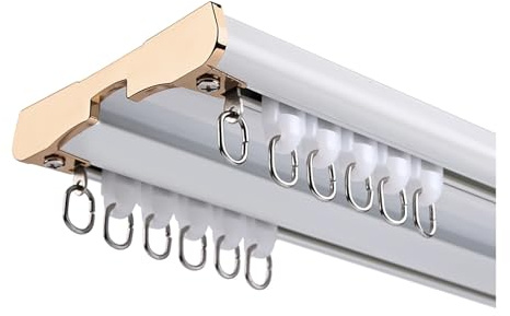 Gardinenschiene 2-läufig, Zweireihige Vorhangschiene, Gardinenstange Aus Aluminiumlegierung, Vorhangstange, Leise Doppelreihige Gardinenschien, Fur Schlafzimmer(White,4.0m)