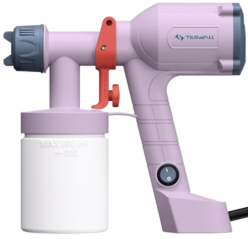 Tilswall Pistola de Pintura Eléctrica - Pulverizador de Pintura Ultraligera con Tanque Desmontable De 600ml, 2 Boquillas & 3 Modos, Paredes, Techos, Muebles, Vallas, Jardín, Morado Claro
