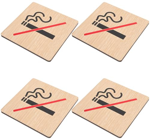 KOCKSHION Cartelli Non Fumare in Legno, 4 Pezzi, Segnale di Avvertimento per Luoghi Pubblici e Uffici, Solido, Non Facile da Sbiadire, Vietato Fumare