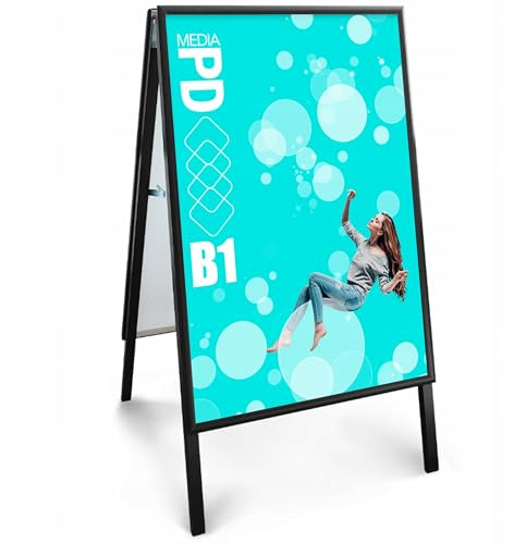 PDmedia Kundenstopper B1 Werbeaufsteller beidseitig - Plakatständer mit UV Schutzfolie und Klapprahmen - Plakatständer für Gastronomie und Handel - Wetterfest 70 x 100 cm - Schwarz