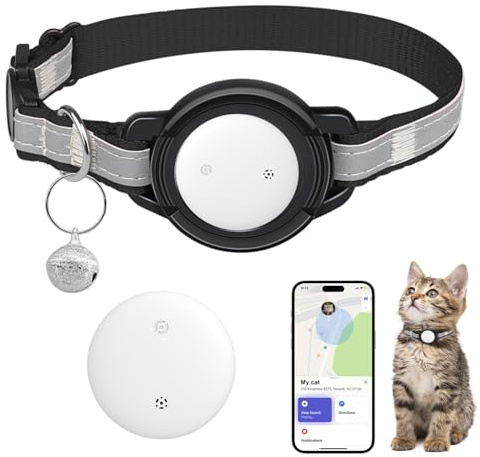 JIARUI Cat GPS Tracker - Cat Collar Tracker No Monthly Fee - Compatible with Apple Find My(Only iOS) - Stretchy Reflective Tracking Collar - GPS Cat Dog Tracking Device (1 Pack)