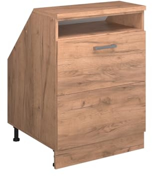 Vicco Küchenschrank für Dachschrägen R-Line, Goldkraft Eiche, 60 cm mit 2 Schubladen, Schrankkorpus 60 cm Tiefe, zur freien Kombination innerhalb modularer Küchensysteme