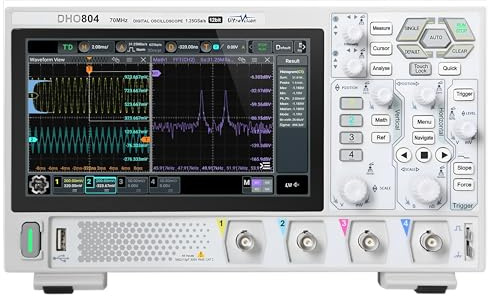 Oscilloscopio a 4 canali con larghezza di banda 70 MHz, frequenza di campionamento 1.25 GSa/s, convertitore A/D a 12 bit, profondità di memoria 25 Mpts e display touch da 17 (DHO804)
