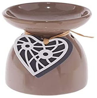 Puckator Ceramic Oil Burner-Wooden Heart Motif, Mixed, Height 11.5cm Width Depth 8.5cm