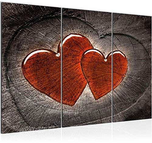 Runa Art Cœur Bois Peinture Tableau Salon XXL Gris Rouge Romantique 120 x 80 cm 3 Parties Decoration Murale 104131b