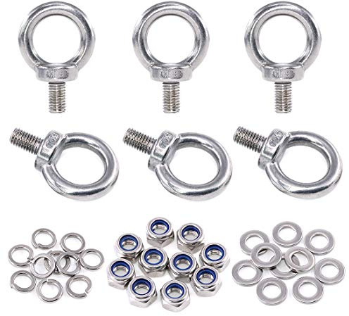 Swpeet 36Pcs 304 Stainless Steel M8 Male Thread Lifting Ring Eye Bolt Kit, Including 6Pcs M5 Eye Bolt with 10Pcs Lock Nuts, 10Pcs Lock Washers and 10Pcs Flat Washers