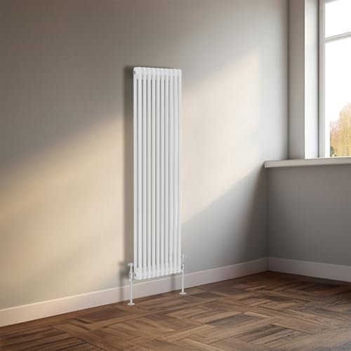 NRG 1500 X 470 mm Gloss White 2 Column Radiators Vertical Central Heating Cast Iron Rads for Bathroom Living Room and Kitchen