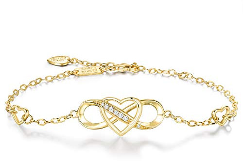 Billie Bijoux 925 Sterling Silber Unendlichkeit Armband Liebe für immer Unendlichkeit Herz Weißes Gold überzogen Diamant verstellbare Armband beste Geschenk für Frauen Mädchen (Gold)
