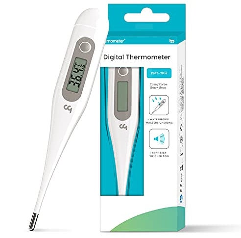 Digitales Fieberthermometer, Rektal, Oral, Achselthermometer Fieber Thermometer für Baby Kinder Erwachsene, Genaue und Schnelle Ablesungen, Wasserdichte Sonde, grau