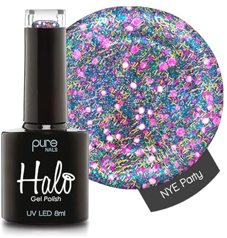 Halo Gel Polish 8ml - NYE Party. UV/LED Gel Nail Polish, Long Lasting & Easy To Apply. Nail Art Colours For Manicure & Pedicure. Gel Polish For Professional & Home Use.