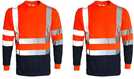 Ace Online Pack of 2 Hi Vis viz Long Sleeve t Shirts Safety Security Work Wear Summer Breathable Top (Orange/Navy, 2XL)