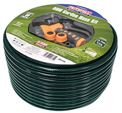 Faithfull 50M (164ft) Reinforced Hose Kit – PVC Garden Hose Pipe with 3 Fittings & Multipattern Spray Gun