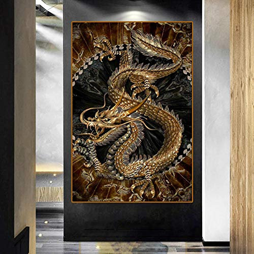 WTYBGDAN Moderne Kunst Ölgemälde Chinesische Drachen Leinwand Malerei Gemälde Druck Poster und Drucke Home Wohnzimmer Dekoration Malerei | 60x80cm | ohne Rahmen