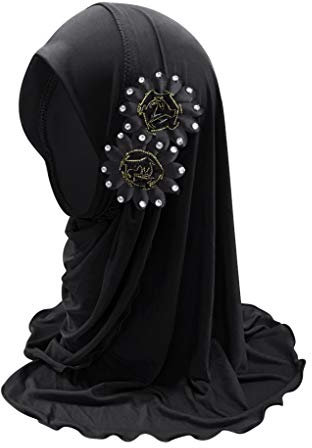 FakeFace Mädchen Kopftuch Kinder Muslimischer Hijab Kleines Mädchen Moslem Schal mit Blumen Arabien Islamische Kopfkappe Kleidung Schal Sommer Stretch Turban Gesichtsschleier Kopfbedeckung
