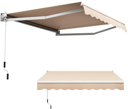 COSTWAY Store Banne Manuel Rétractable de 245 x 200CM Angle Ajustable 40°-100°, Auvent de Terrasse en Aluminium Manivelle Tissu Résistant aux UV et Eau pour Fenêtre Terrasse Balcon (Beige)
