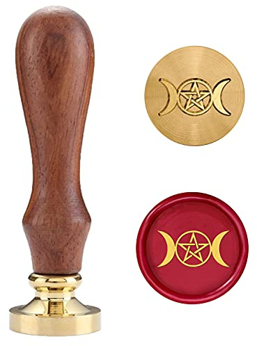 Wachssiegel Stempel Set, Siegelwachs Stempel Kupfer Siegel mit Holz Hilt, Vintage Retro Wiccan Siegelwachs Stempel (Triple Mond)