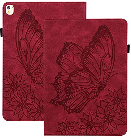 Rosbtib Coque pour iPad 10.2 Pouce 2021 9th Gen/ 2020 8th Gen/ 2019 7th Gen, Cuir PU Flip Housse Papillon Vintage Tablette Case, Etui avec Fonction Support pour iPad 10.2 - Rouge