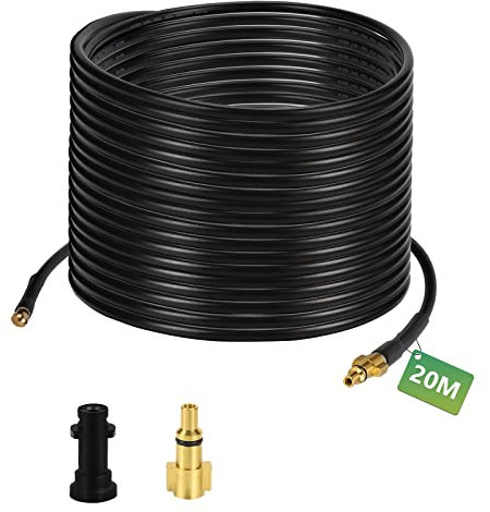 SWANEW Tuyau de nettoyage de canalisations 20 m,200 bar,60 °C avec adaptateur,tuyau haute pression,déboucheur de canalisations,kit de nettoyage de tuyaux pour raccord à baïonnette,20m