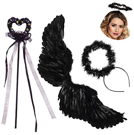 HIQE-FL Alas y Halo de Ángel,Alas de Ángel Disfraz 60CM,Alas de Angel Blancas Decoración,Alas de Plumas y Halo Ángel,Disfraz de Alas de Adulto,para Carnaval,Mardi Gras,Fiesta Temática
