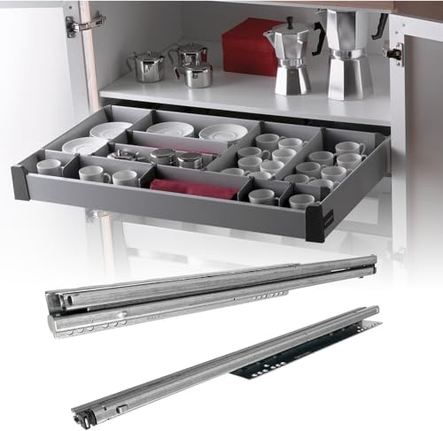Evotrade 480 mm - Paire de guides de rangement compatibles Leroy Merlin Delina - Tiroirs de cuisine amortis à extraction totale