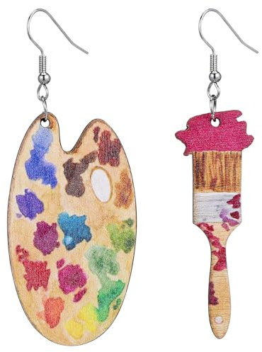 Holibanna 1 Paire Chic de Boucles D' oreilles D' Peinture Palette Peinture Pinceau Pangle Goutte Boucles Boucles D' oreilles Couleurs Asymétriques Boucles D' oreilles pour Femmes Filles