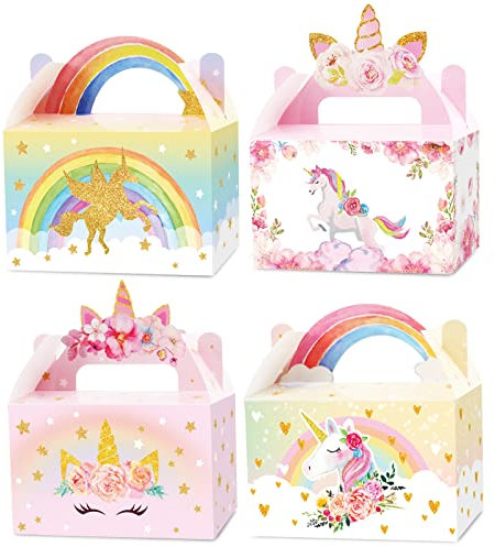 12 Stück Einhorn-Partygeschenk-Boxen, Einhorn-Leckerei-Geschenkboxen, Partyzubehör, Geburtstagstüten, Pastell-Regenbogen-Thema, Süßigkeitentüten für Mädchen, Geburtstag, Kinder, Dekoration, 15,2 x 7,6