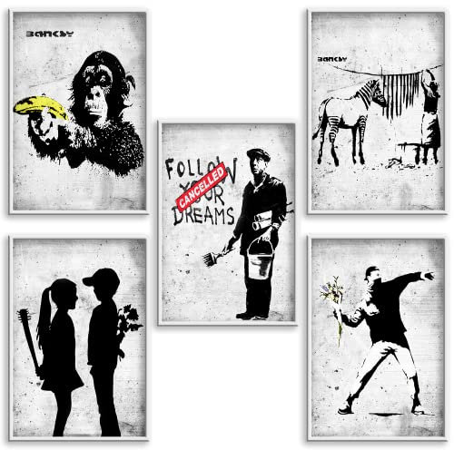 Boikal Collection Bilder Collage Wandbilder ohne Rahmen Poster Set Banksy - Chancelet - 5-teilig, 15 x 20 cm A5