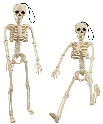 Morofme Halloween-Skelett, 2 bewegliche Ganzkörper-Halloween-Skelette mit beweglichen Gelenken für Spukhaus-Requisiten, Halloween-Party-Dekorationen