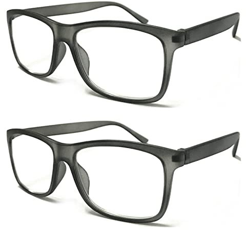 TWINKLE TWINKLE Big Lens Simple Plain Colourful Reading Glasses/Comfort Designed R140 (2 Pairs Matte Grey, +0.50 Magnification)