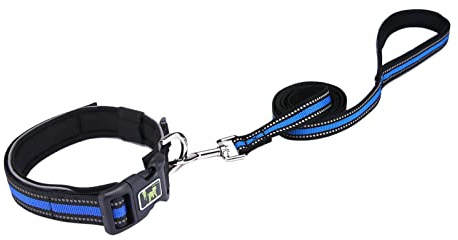 Stalf Hundeleinen-Halsband-Set, Reflexionslicht Hundeleine, Dauerhafte Geflochten Mit Halsband Einstellbar Retriever, Atmungsaktives Haustierzubehör Große Haustiere