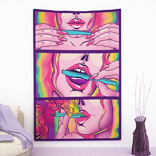 YISUMEI Trippy Wandteppich mit Cool Girl Anime Tapisserie für Schlafzimmer Ästhetischer Cooler Wandteppich als Trippy Room Decor für College Dorm(M/130x150cm)