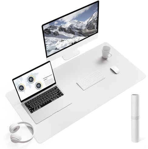 YSAGi Non-Slip Desk Pad, Waterproof PVC Leather Desk Table Protector, Ultra Thin Large Mouse Pad, Easy Clean Laptop Desk Writing Mat for Office Work/Home/Decor (90 x 43 cm, White)