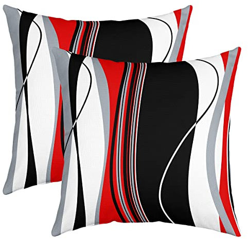 2er Set Kissenbezüge Geometrie Kissenbezüge 40x40cm Abstrakte Kunst Dekokissen für Home Dekor Kissenhülle Kissenbezug Umkehrbar Geometrische Streifen Linien Weiß Rot Grau Blau Wurf Dekokissen