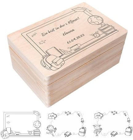 Creative Deco Personalisiert Einschulung Geschenk | Junge/Mädchen Schulanfang Geschenke | Einschulungsgeschenke Erster Schultag | Schultüte Holzkiste Erinnerungsbox | für 1. und 5. Klasse | Deko