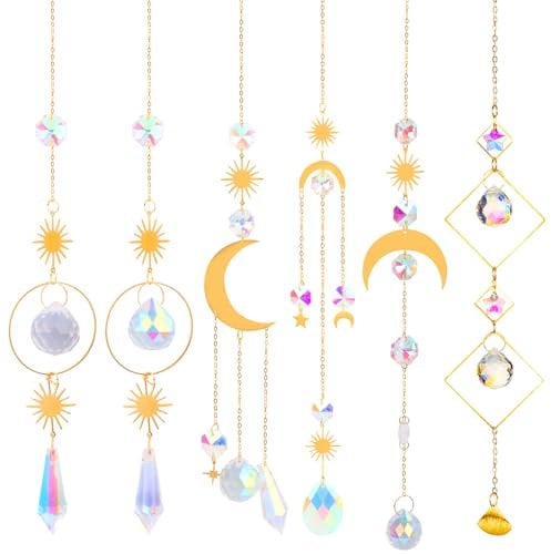 5 Piezas Atrapasoles Cristal, Prisma Cristal Colgante, Colgante de Cristal de decoración de jardín, Campanas Viento Cristal, Kits de atrapasoles de Cristal para Ventanas Lámparas Jardín Navidad Bodas