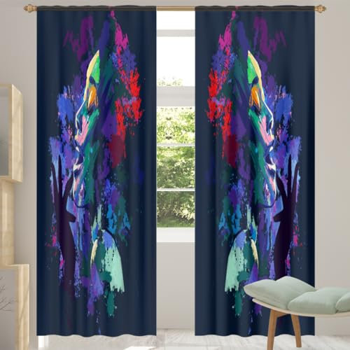 American Jazz Sängerin Frau Sheer Vorhang 2er Set Frau Sheer Fenster Voile Vorhänge für Wohnzimmer Schlafzimmer Zimmer Küche Esszimmer Dekor 139 x 213 cm